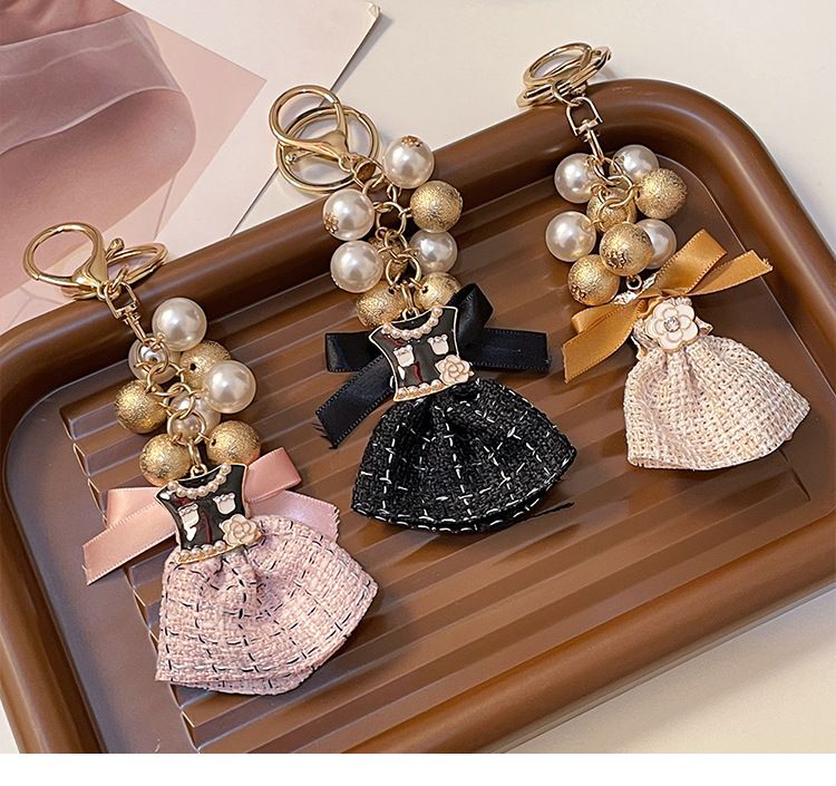 Versione coreana, moda creativa, fatto a mano, perla, metallo, grazioso ciondolo portachiavi, anello regalo_voghion.com