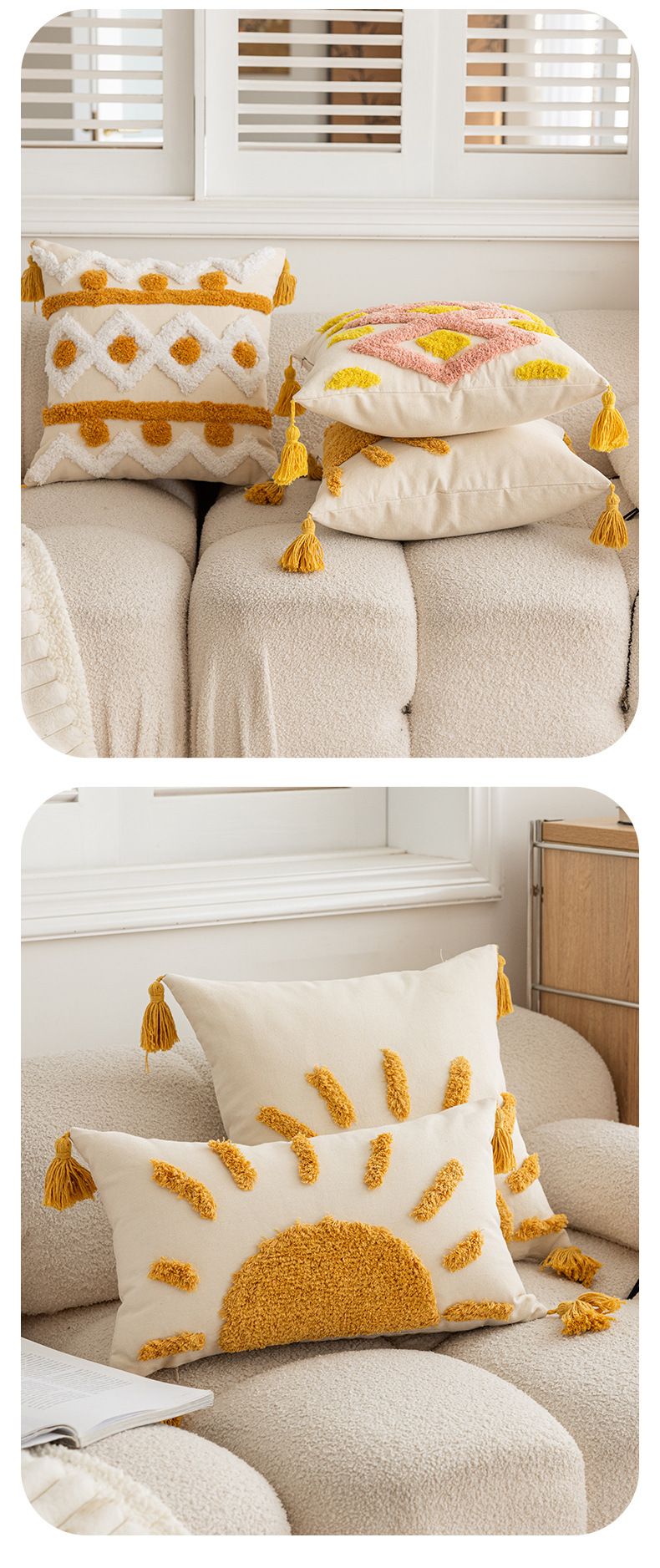 Tufted With 3D Embroidery And Tassels, Cushion For Living Room Sofa, Tatami Decorative Pillow Cover_voghion.com