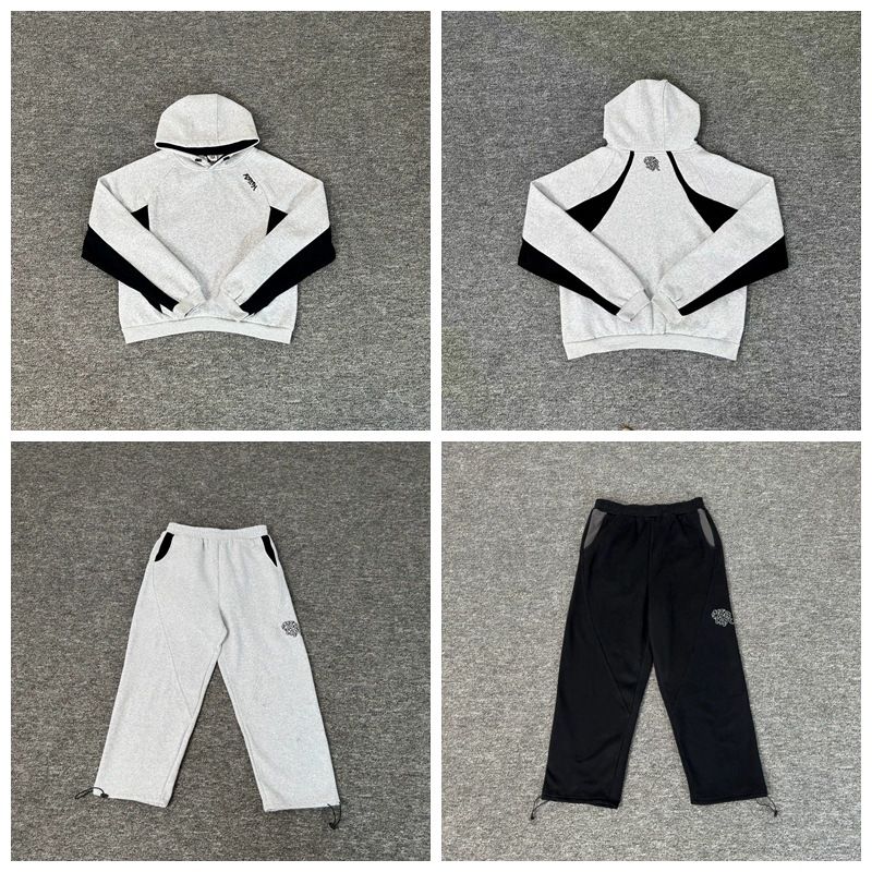 Mertra Patchwork Stickerei Fleece High Street Lose Unisex Fledermausärmel Hoodie Sweatshirt Lässiges Langes Hosenset_voghion.com