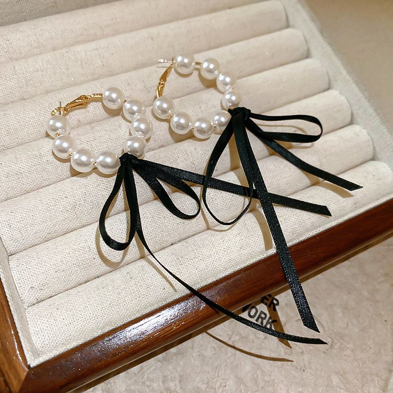 Set di orecchini con collana e fiocco di perle a forma di cuore, stile francese, design unico, catena per clavicola, girocollo alla moda per le donne_voghion.com