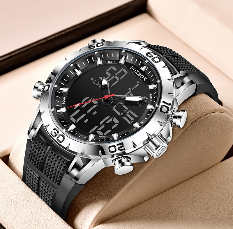 Orologi da uomo Orologio da polso da uomo d'affari luminoso con doppio display Orologio da uomo al quarzo sportivo con cinturino in silicone autentico_voghion.com