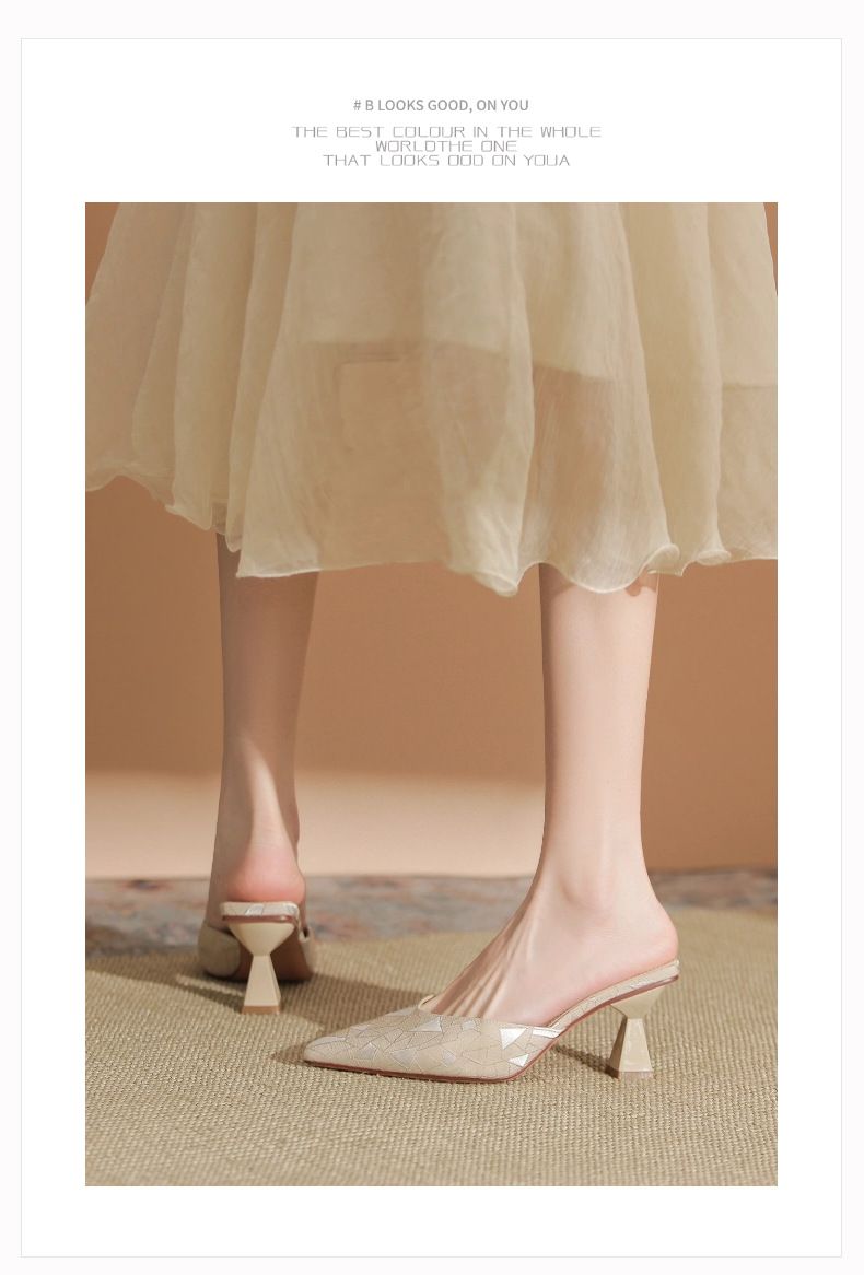 6777-2 Summer New Korean Style Mid-Heel Sandals For Women High Chunky Heel Versatile Commuting Closed-Toe Half Slippers_voghion.com