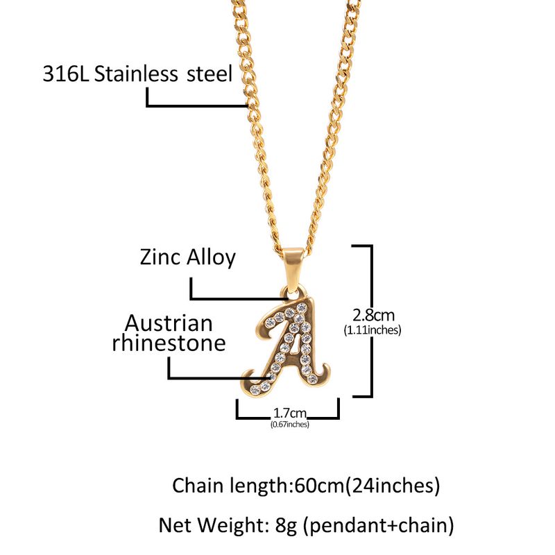 Collana con ciondolo Hip Hop in acciaio inossidabile per uomo e donna con dettagli in diamanti, 26 lettere dell'alfabeto disponibili, catena cubana da 60 cm_voghion.com