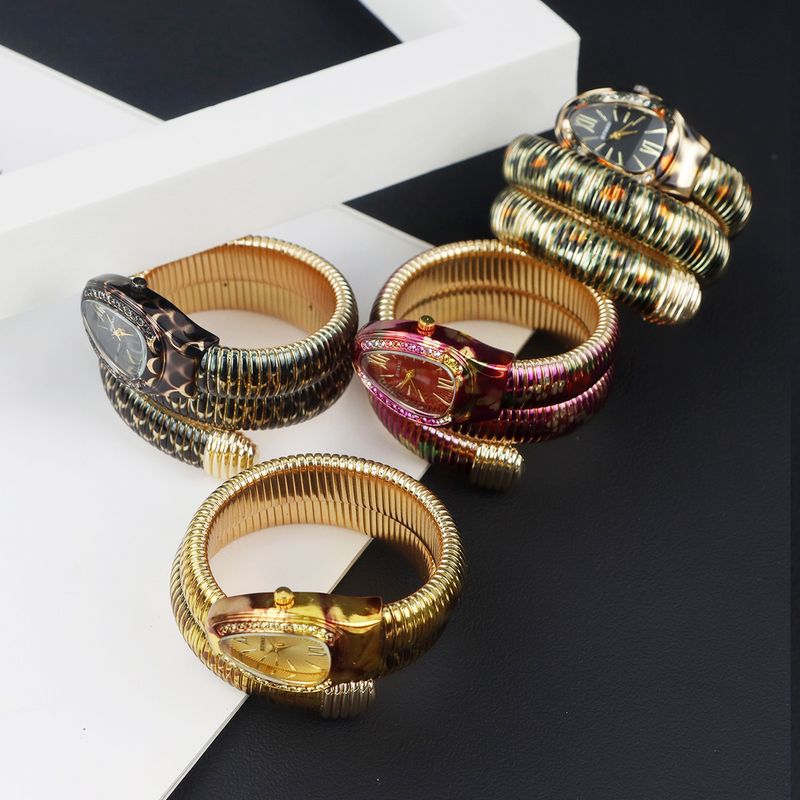 Fashion Creative Snake-Shaped For Women, Unique Pattern Quartz With Steel Band Bracelet, Electronic Watch_voghion.com