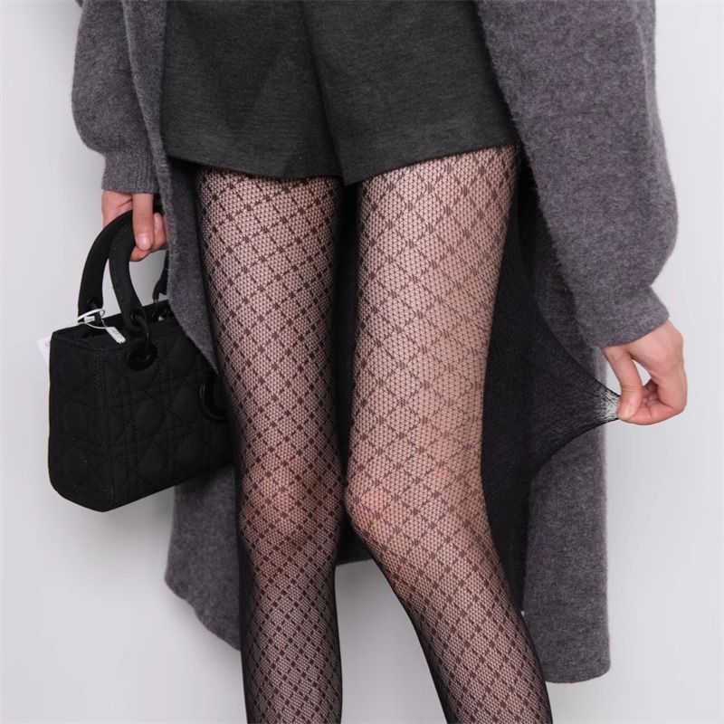 Diamond Grid Fishnet Tights – Retro Lace & Mesh Pantyhose With Slimming Vertical Jacquard_voghion.com