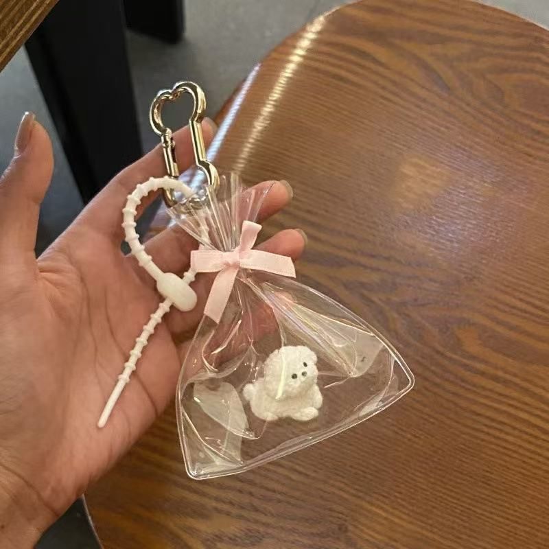 curly Hair Puppy Car Key Chain Handmade Girl Heart Bag Charm Gift_voghion.com