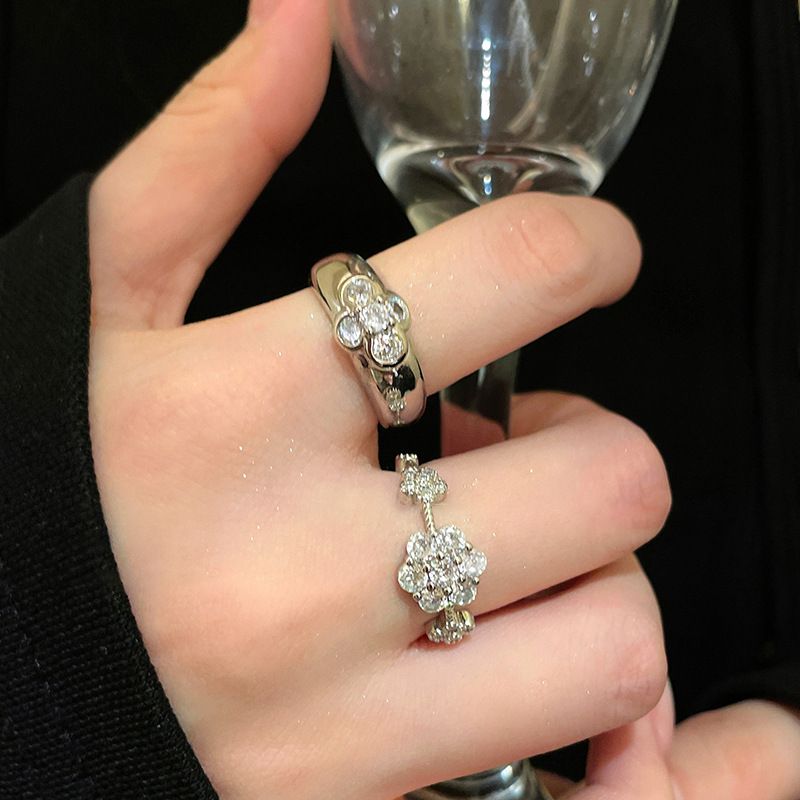 Retro Zircon Flower Opening Ring For Women Niche Simple Light Luxury Index Finger Ring Fashionable Temperament High-end Feel Hand Jewelry For Women_voghion.com