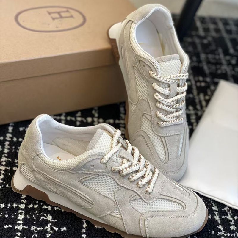 Sneakers bianche traspiranti in rete alla moda per donna, piatte, primavera 2025, nuove scarpe sportive versatili in vera pelle con lacci_voghion.com