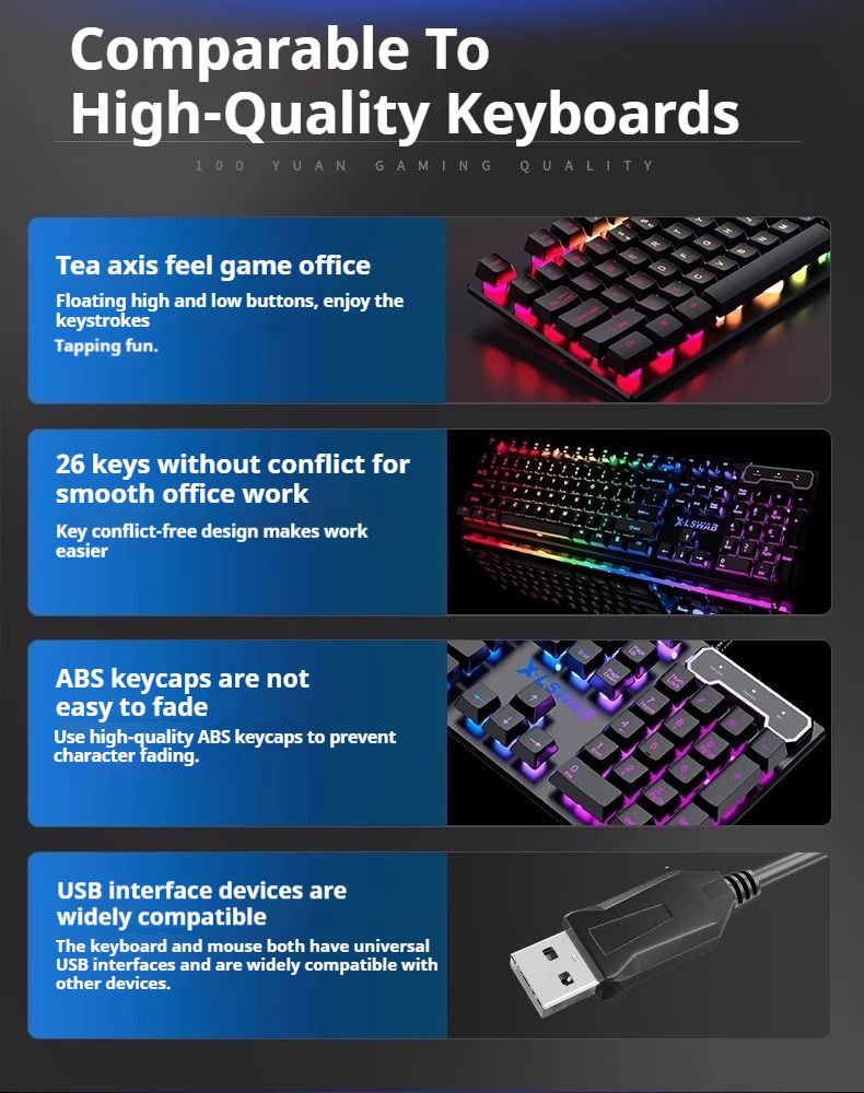 EWEADN Kabelgebundene Gaming-Tastatur, geräuschlos, 104 Tasten in voller Größe, LED-Hintergrundbeleuchtung in Regenbogenfarben, Windows-Laptop-PC, für Spiele_voghion.com