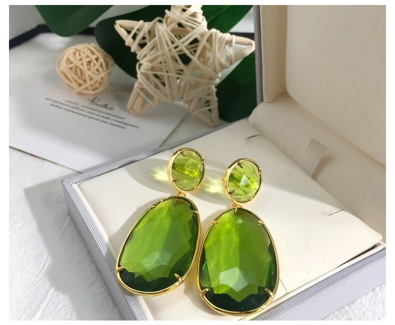 Women's Jewelry Original Emerald Green Earrings Gold And Emerald Double Layer Design Eye Catching And Versatile Online Store Purchase Selected Jewelry_voghion.com