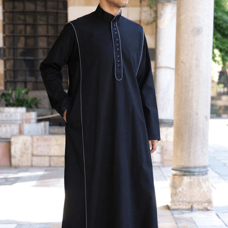Herrenbekleidung Muslimischer neuer ethnischer Stil Langarm-Nähte Robe Lose formelle Robe_voghion.com