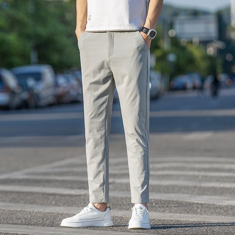 805 Ice Silk Thin Nine-Point Casual Pants Men Slim Fit Elastic Versatile High-End Business Trousers Summer New_voghion.com