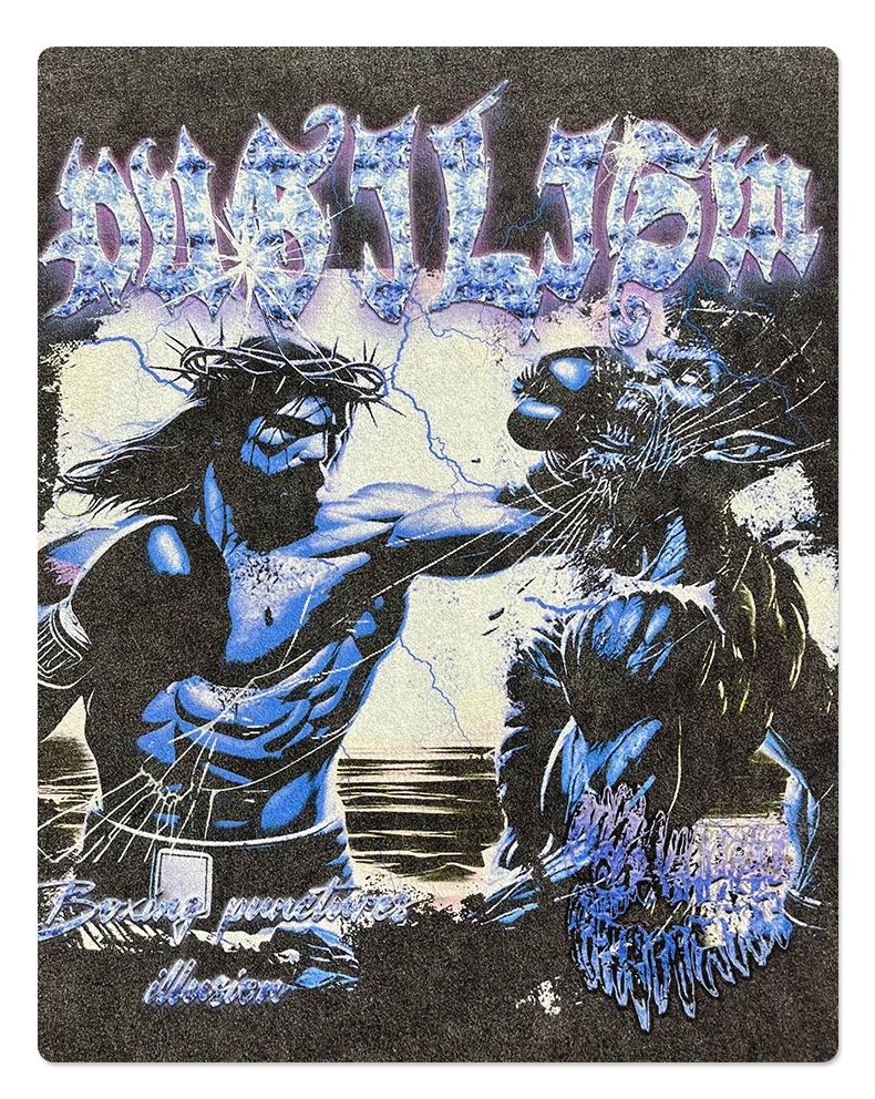 American Retro High Street White Ink Direct Injection Old Printed T-shirt_voghion.com