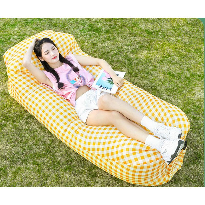 Outoor Lazy No-Pump Aufblasbares Sofa Faltbare Tragbare Matratze Picknick Camping Internet Berühmtheit Gelb Eine Weiße Luft_voghion.com