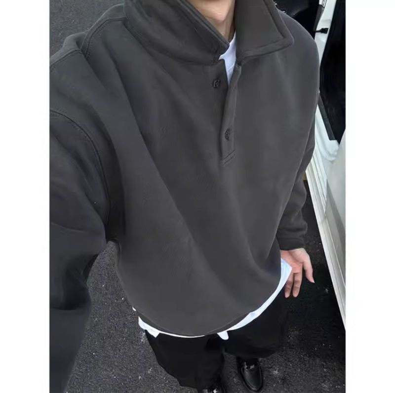 Men’s Premium Polo Collar Sweatshirt – Retro-Inspired Pullover For Layering, Casual & Streetwear Style_voghion.com