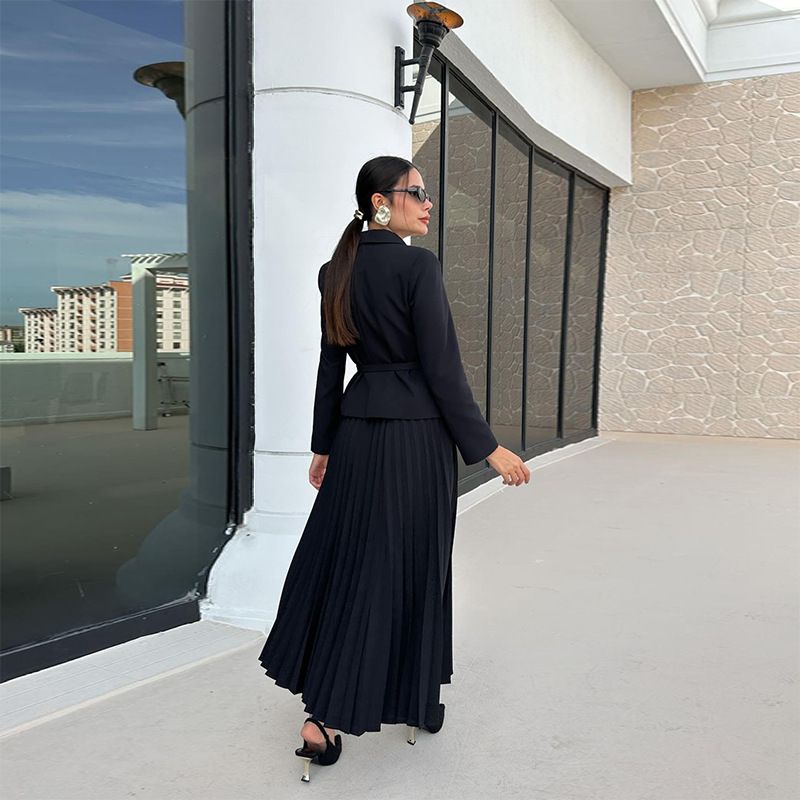 Frauen Kleidung neue Französisch mode temperament v-ausschnitt anzug set plissee rock_voghion.com