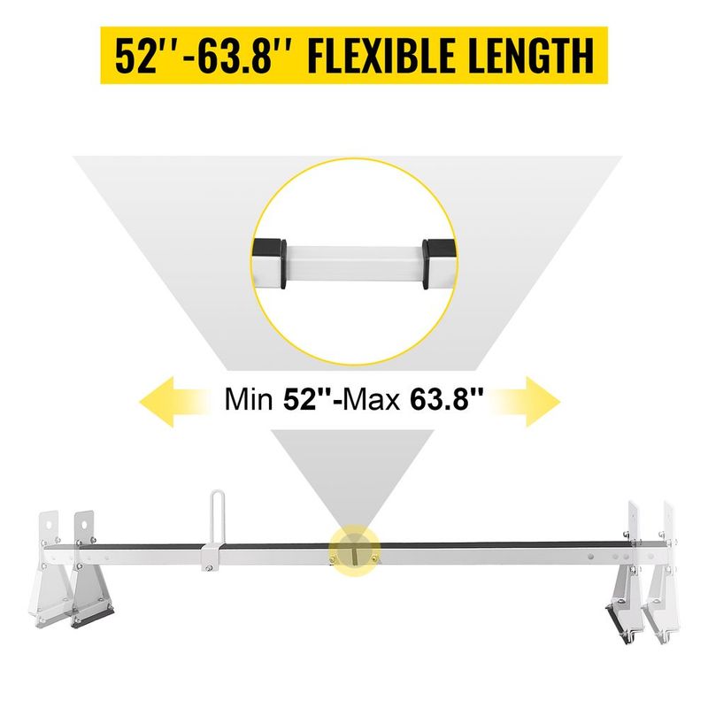 VEVOR Van Roof Ladder Rack, 2 Bars, 331 LBS Capacity, 52"-63.8" Adjustable Steel Roof Rack Cross Bar With Ladder Stoppers, Fit With Rain Gutters, For Kayak Canoe Lumber Pipe Cargo,, White_voghion.com