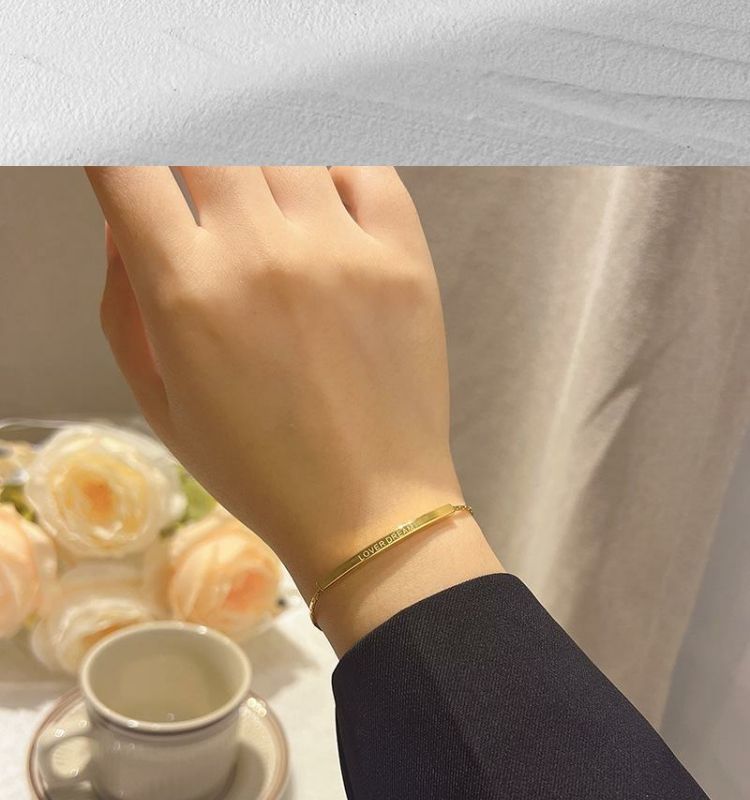 Bracciale in acciaio al titanio con lettere dorate, fatto a mano, alla moda, versatile, semplice, personalità, nicchia_voghion.com