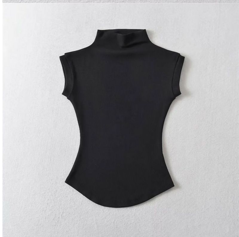 Maglietta a maniche corte con collo alto e tinta unita, stile Pure Desire, per l'estate da donna, nuova e sexy, aderente e con cintura in vita_voghion.com