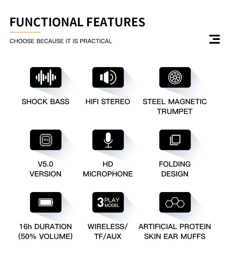 Nuove cuffie, bassi potenti, grandi paraorecchie, alta qualità del suono, cuffie Bluetooth, batteria a lunga durata_voghion.com