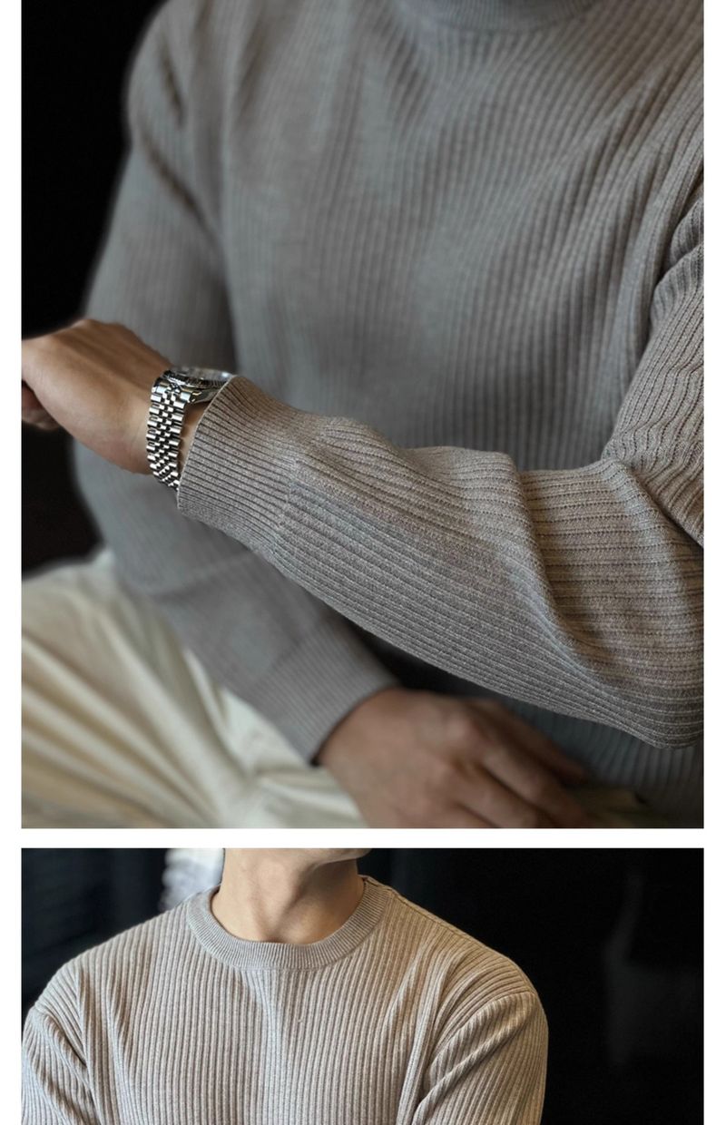 Men's Vertical Striped Knit Sweater - Casual Long Sleeve Crewneck Pullover For Autumn & Winter_voghion.com