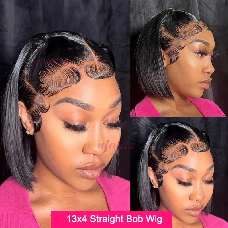 Cheap Short Glueless Bone Straight Bob Wig Perruque Cheveux Humain Bob Wig For Women Human Hair 4x4 Closure Wig_voghion.com
