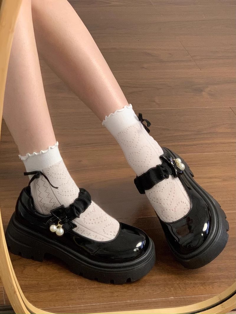 Französische Mary Jane Einpedal-Damenschuhe Temperamentschuhe Erhöhte Jk-Schuhe Runder Kopf mit Mary Jane Kleine Lederschuhe_voghion.com