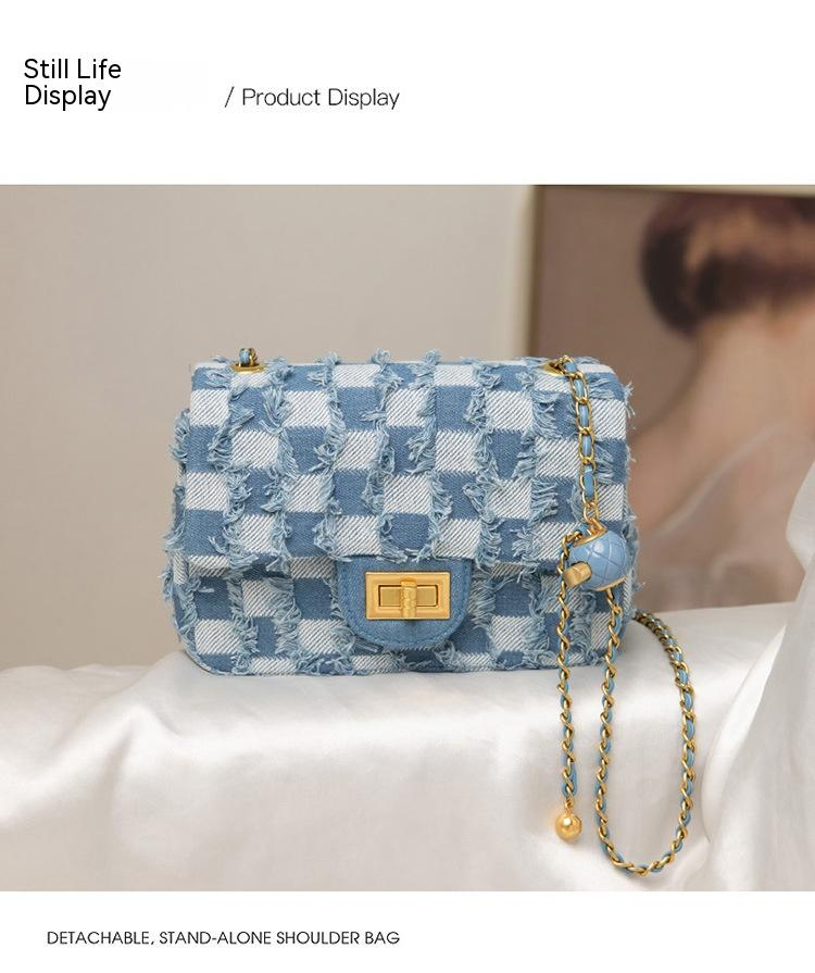 Shoulder Bags High-quality Textured Niche Design Canvas Bags Rhombic Chain Denim Messenger Bags High-end Women's Bags_voghion.com