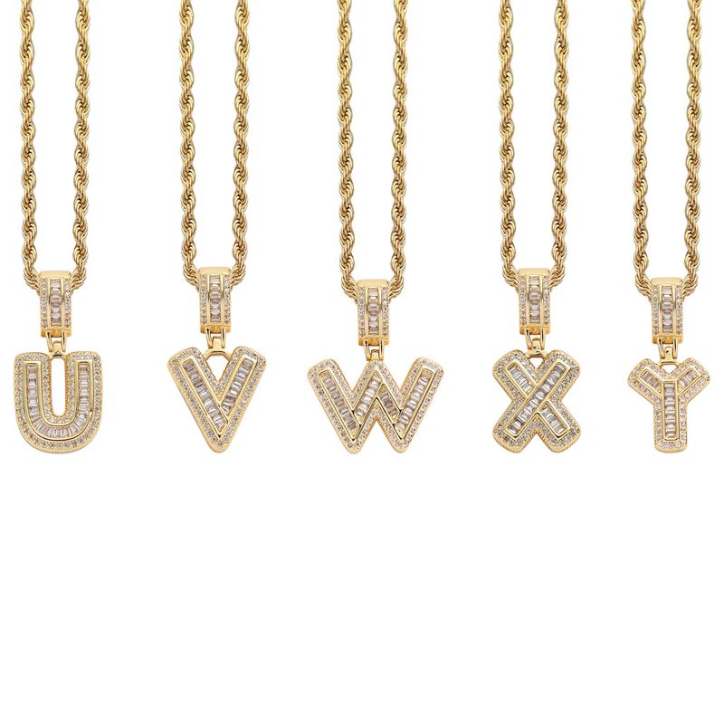Collana hip hop rock sugar square zirconio ciondolo lettera inglese moda hip hop uomo e donna lettera collana personalità alla moda_voghion.com