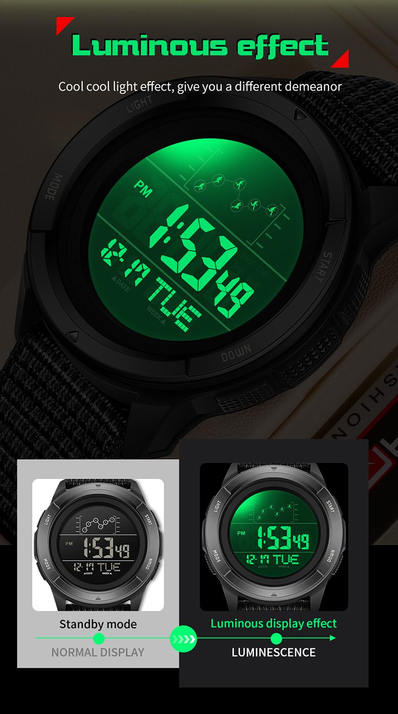 Digital Sports Watch For Students – 50M Waterproof, Multi-Function, Nylon Strap – LED Backlight & Military-Inspired Design_voghion.com