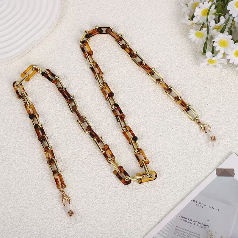 Tortoiseshell Glasses INS Style U-shaped Horseshoe Resin Leopard Print Mask Hanging Wireless Bluetooth Earphone Chain_voghion.com