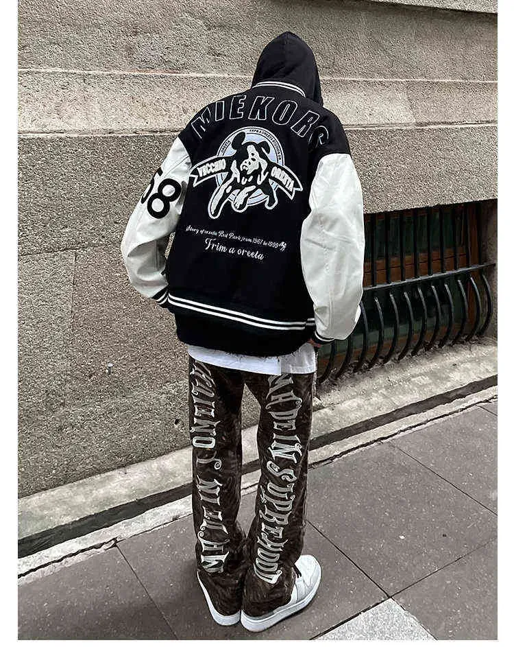 Herrenjacken, Rote Varsity-Männer, Übergroße Baseball-Bomberjacke mit Buchstabenstickerei, Vintage-Stil, Lederärmel_voghion.com