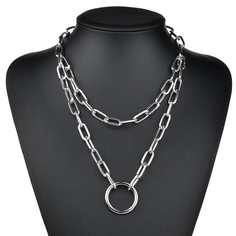 Klaar voorraad schattige eenvoudige ketting k slot hanger vrouwen zilver kleur mode goth sieraden feest punk maxi collier lange ketting cadeau_voghion.com