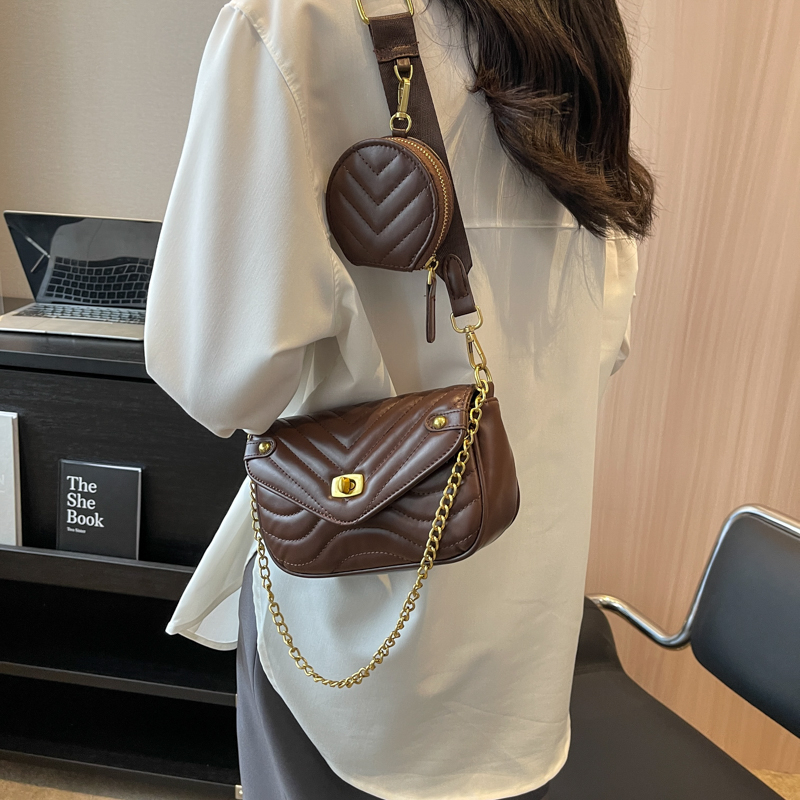 Designer-Handtasche für Damen, modisch, 2 Stück, Umhängetasche für Mädchen, Ketten, einfarbig, Umhängetasche mit Klappe_voghion.com