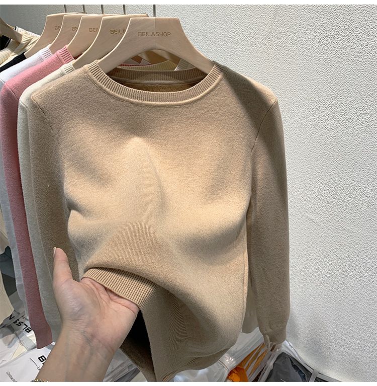 Dames gebreide trui met fleecevoering, warme winter, dikke coltrui, casual effen top_voghion.com