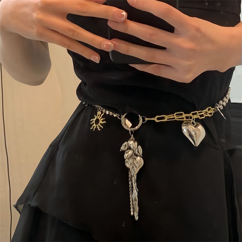 Ceinture polyvalente en métal avec pendentif en forme de cœur et plusieurs éléments pour femme_voghion.com