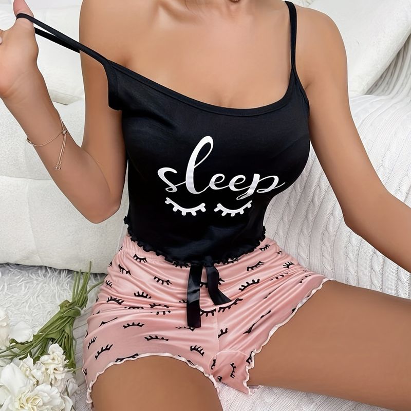 Women's Sleeveless Pajama Set With Camisole And Shorts, Milk Silk Loungewear_voghion.com