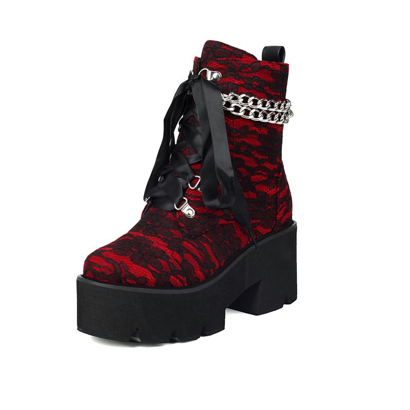 Nuovi stivali corti con tacco alto, con suola spessa, in pizzo e cerniera, taglia 40-43, grandi dimensioni_voghion.com