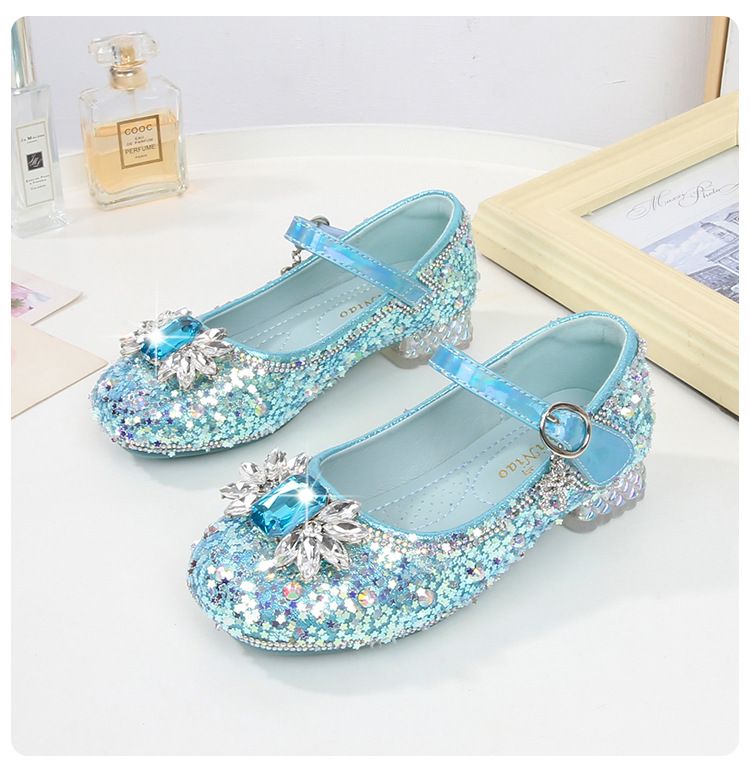 Bambini Tacchi alti Bambine Scarpe da principessa in pelle di cristallo Nuove feste per bambini Ballando Paillettes Scarpe da sposa per bambini_voghion.com