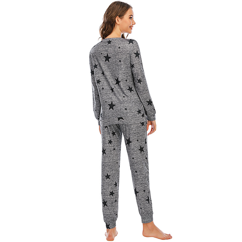 Pyjama étoile à cinq branches pour femmes, vêtements décontractés à manches longues pour dames, vêtements de maison, nouvelle collection_voghion.com
