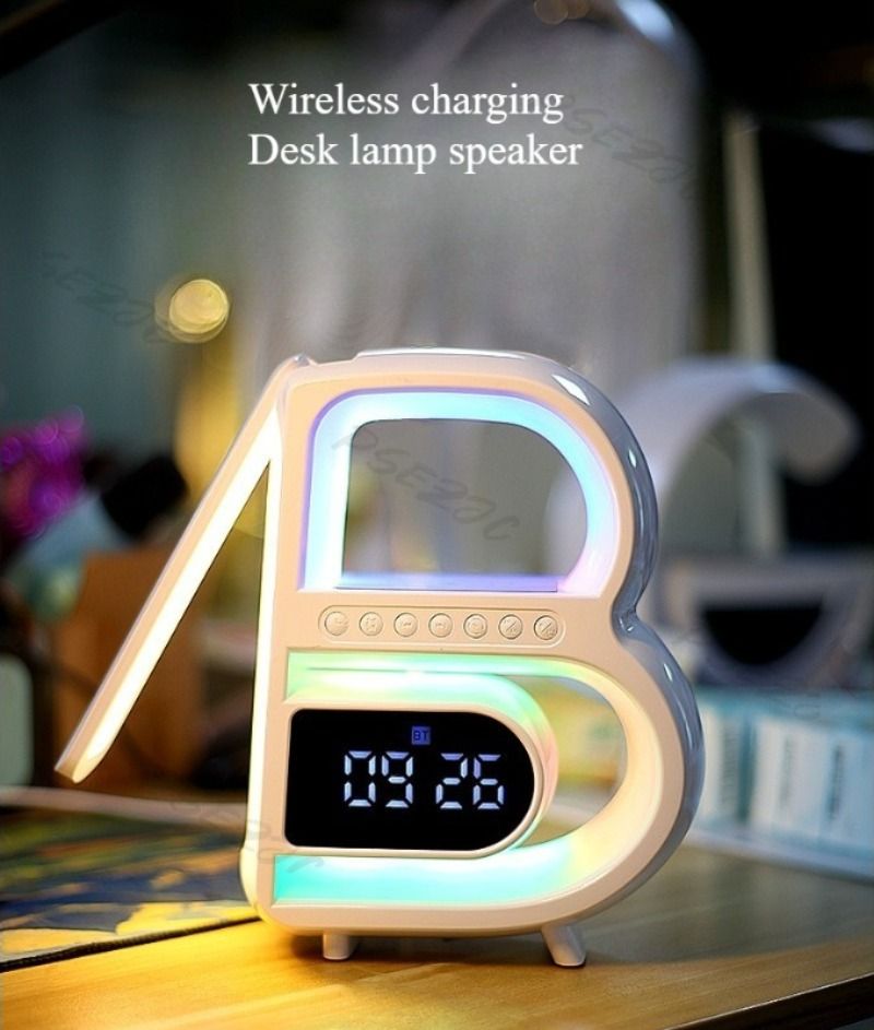 Altavoz Bluetooth de gran valor estético, reloj de carga inalámbrica, luz ambiental colorida, subwoofer, sistema de sonido_voghion.com