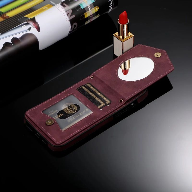 Funda de cuero con etiqueta lateral de espejo y pequeña fragancia para iPhone 15 Pro, 14 con cordón ajustable._voghion.com