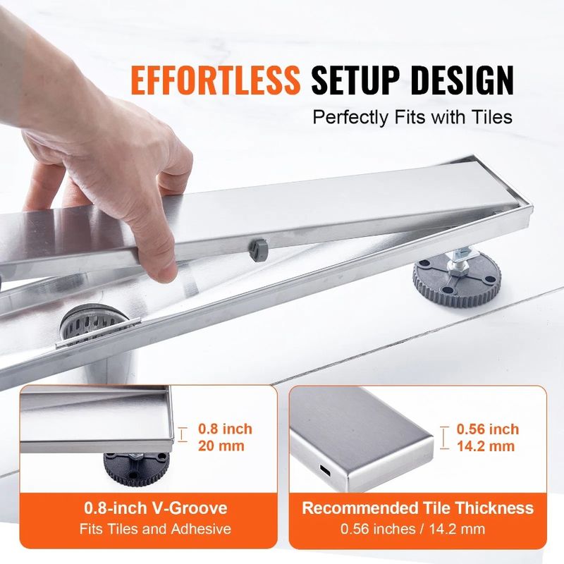 With Rectangle Drain Linear 36Inch Brushed 304 Shower Offset Drain Tile Insert Cover Stainless Drain Linear Floor Steel Shower_voghion.com