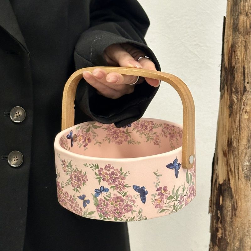 Ziwei Flower - Tavolino da caffè in ceramica portatile, piatto da dessert, cestino portaoggetti per frutta secca, regalo_voghion.com