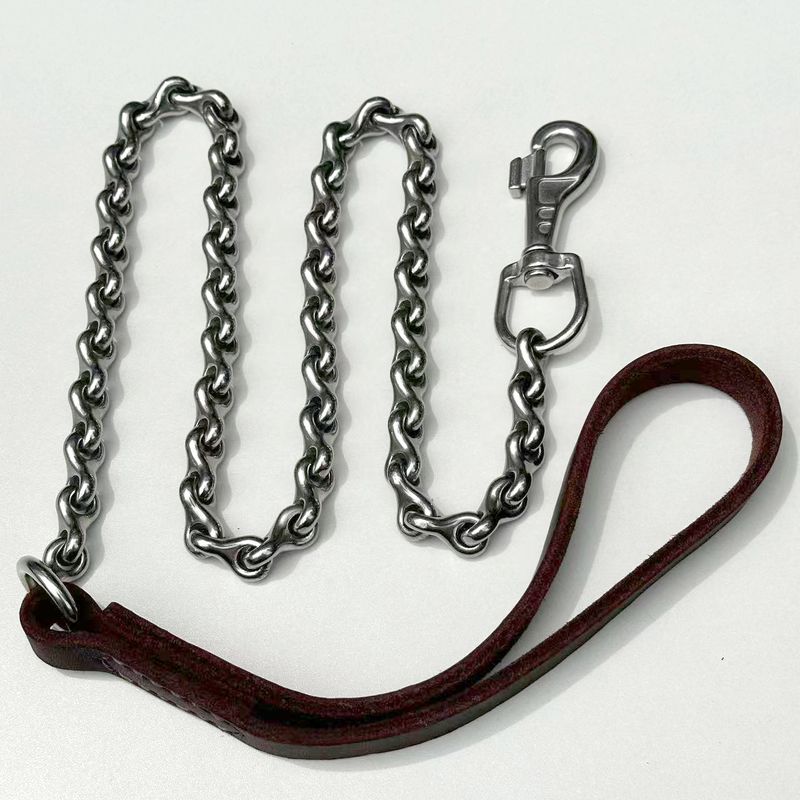 Dragon Bone Leather Handle Stainless Steel Leash For Medium And Large Dogs, Anti-Bite Leash, Durable Dog Chain_voghion.com
