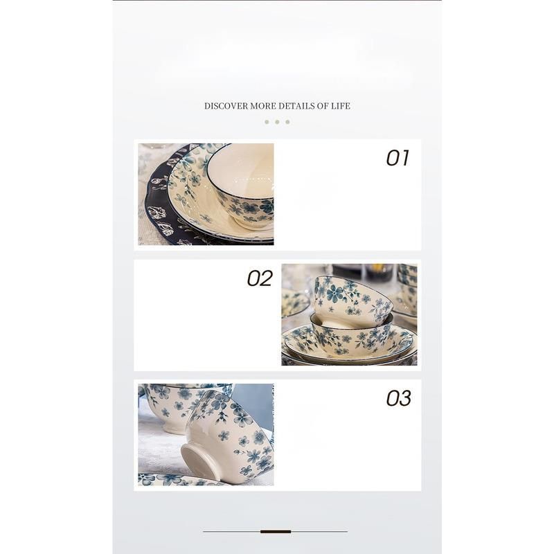 Household Floral Blue White Set Light Luxury High-Value Kitchenware Single Optional Bowl And Plate_voghion.com