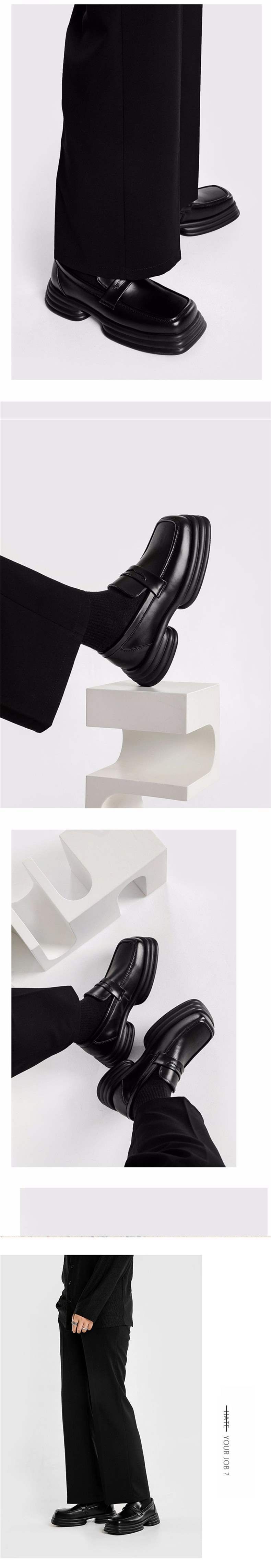 ShoeVault Herren-Slip-On mit eckiger Zehenpartie, dicke Sohle, höhenverstellbar, vielseitige Freizeitschuhe aus Leder für Friseure und das Büro_voghion.com