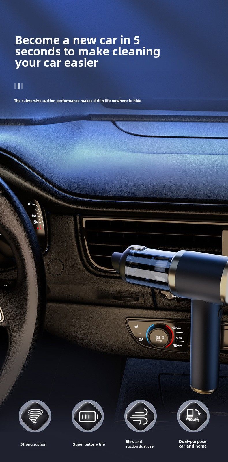 Araba elektrikli süpürgesi emiş ve üfleme entegre kablosuz büyük emiş elektrikli süpürge şarjlı araba ev tipi elektrikli toz üfleyici_voghion.com
