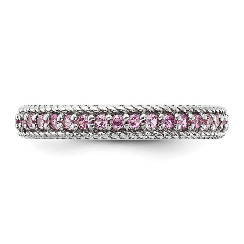 Sterling Silver Stack Exp Polished Created Pink Sapphire Eternity Ring_voghion.com