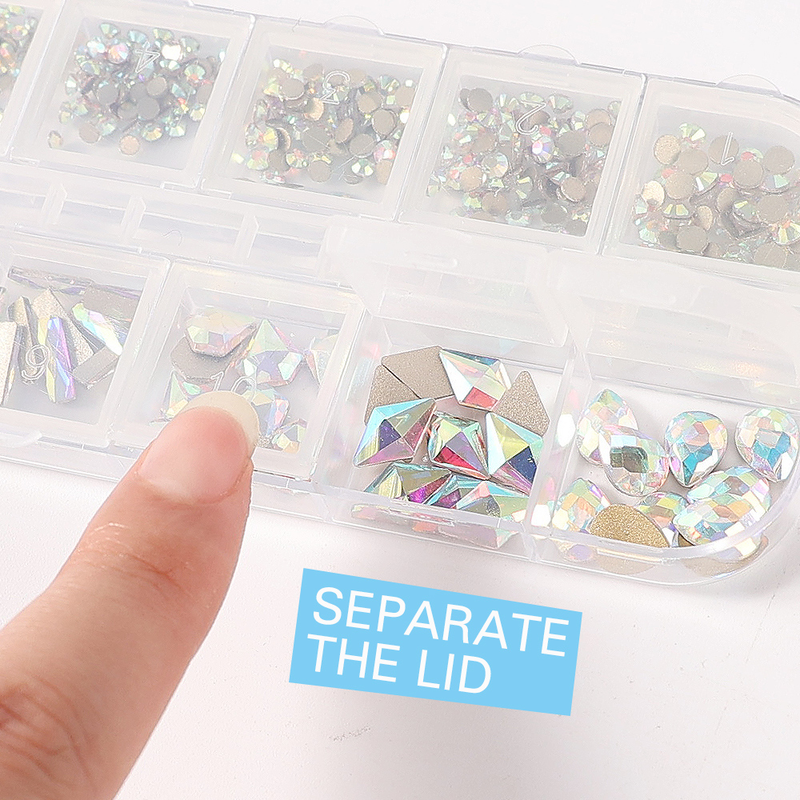 Stras 3D pentru unghii, decorațiuni, 12 cercei, diamant multicolor AB, spate plat, pietre prețioase de cristal cu sclipici Lux_voghion.com